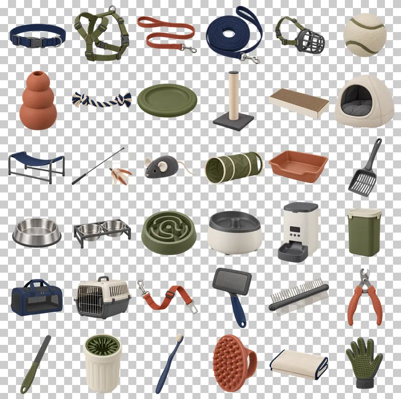 Pet Accessories Photo PNG Collection: all 36 elements in one grid