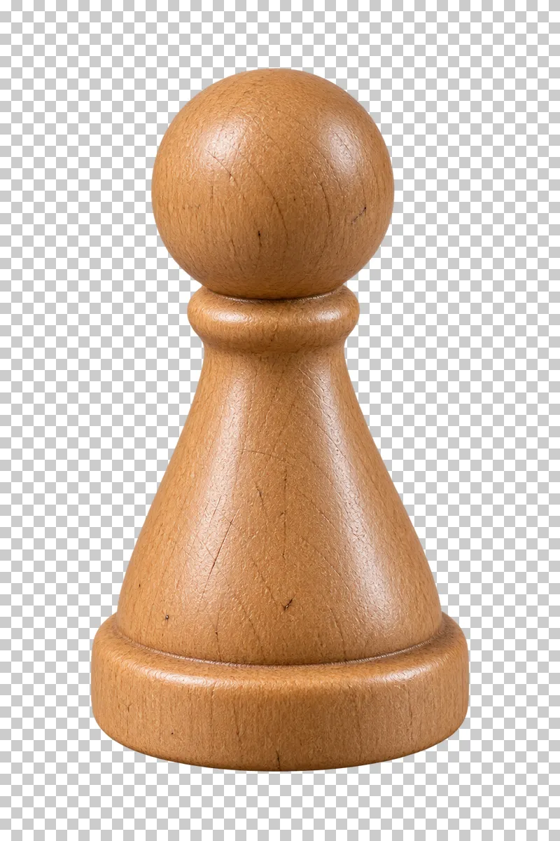 A classic natural wooden board game pawn with a rounded head.