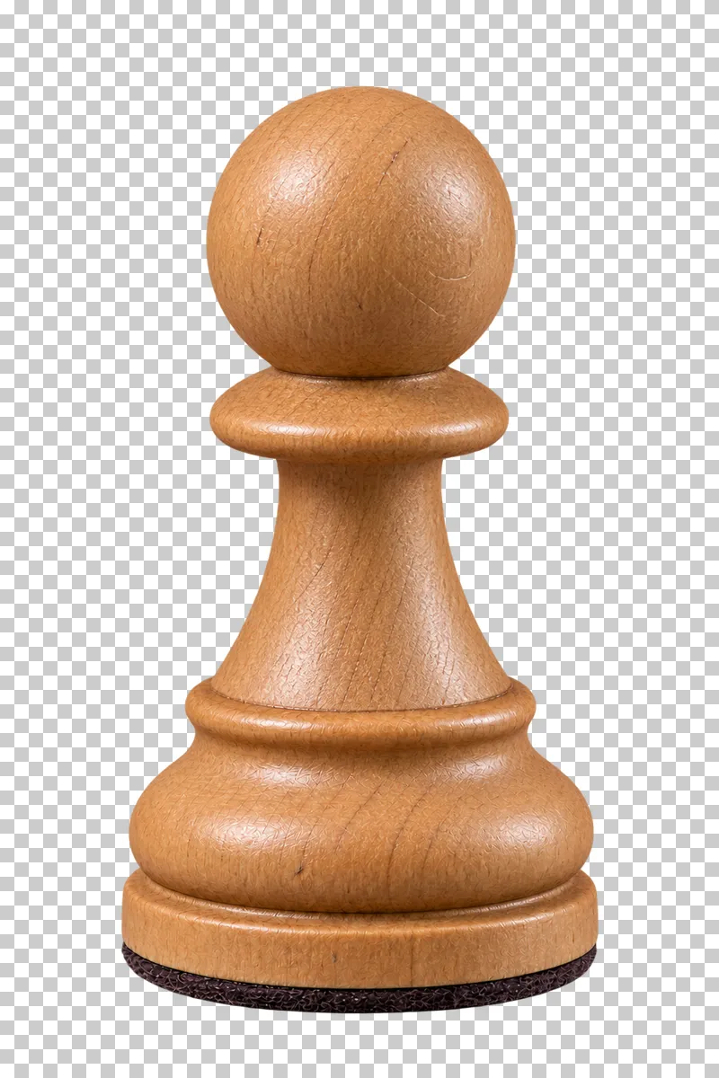 A natural wooden Staunton chess pawn with a rounded head.