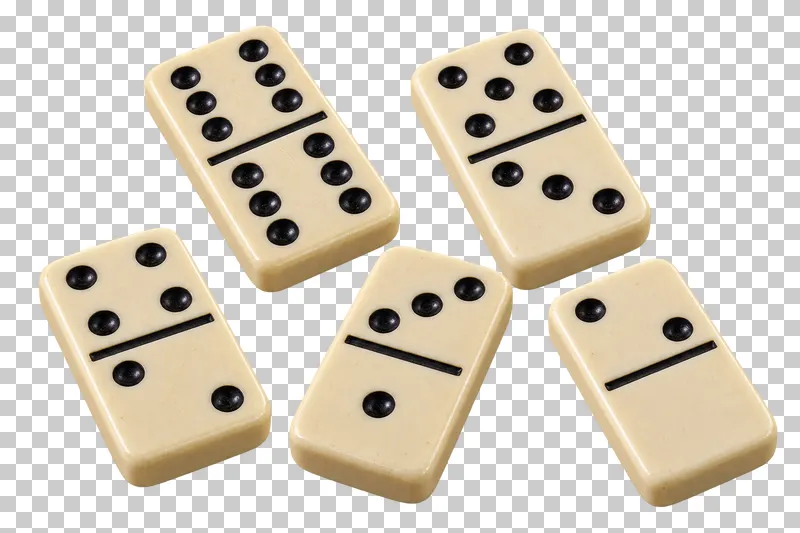A small group of ivory domino tiles with black pips.