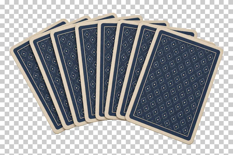 A fan of playing cards showing a simple original patterned back design.