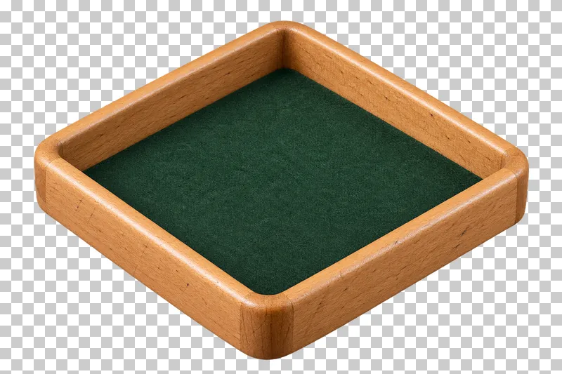 A shallow felt-lined dice tray with raised edges.