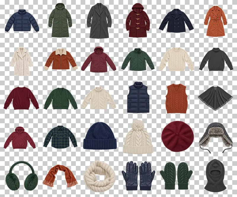 Winter Wardrobe Photo PNG Collection: all 30 elements in one grid