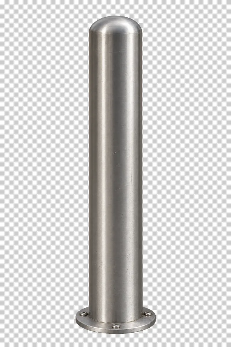 Steel bollard shown from a slight angle as a photorealistic cutout.