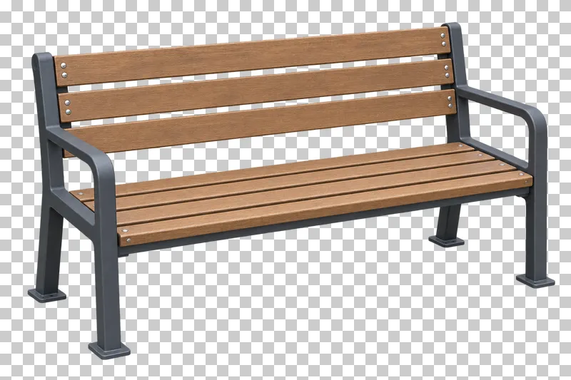 Bench with backrest shown from a slight angle as a photorealistic cutout.