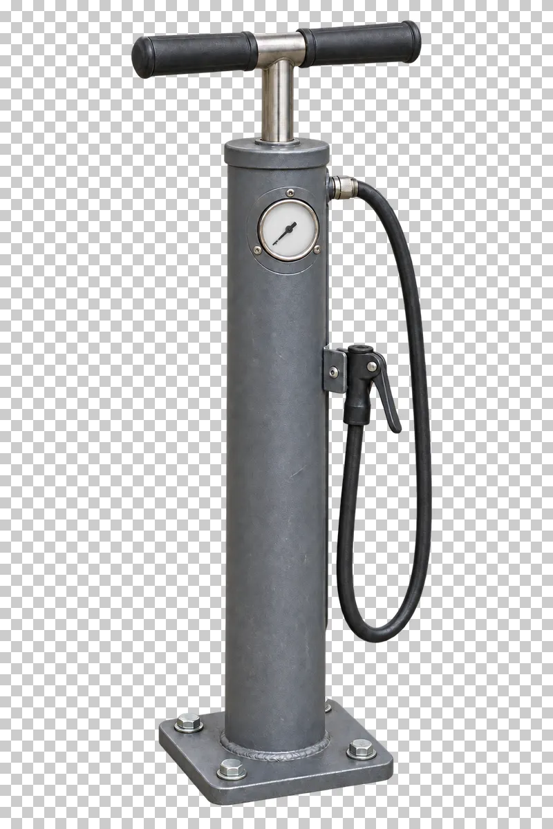 Public bicycle pump shown from a slight angle as a photorealistic cutout.