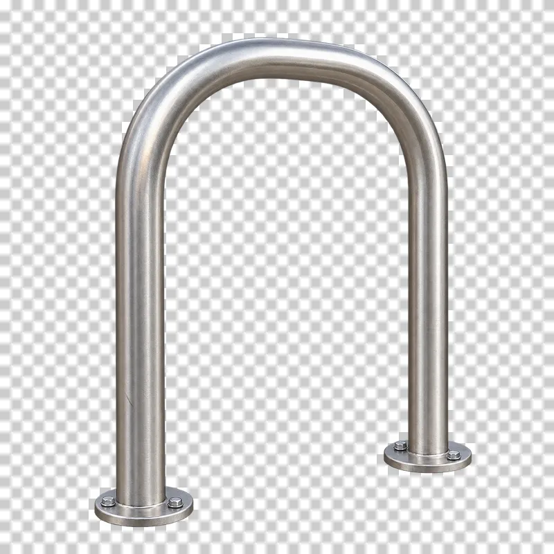 Inverted-U bicycle rack shown from a slight angle as a photorealistic cutout.