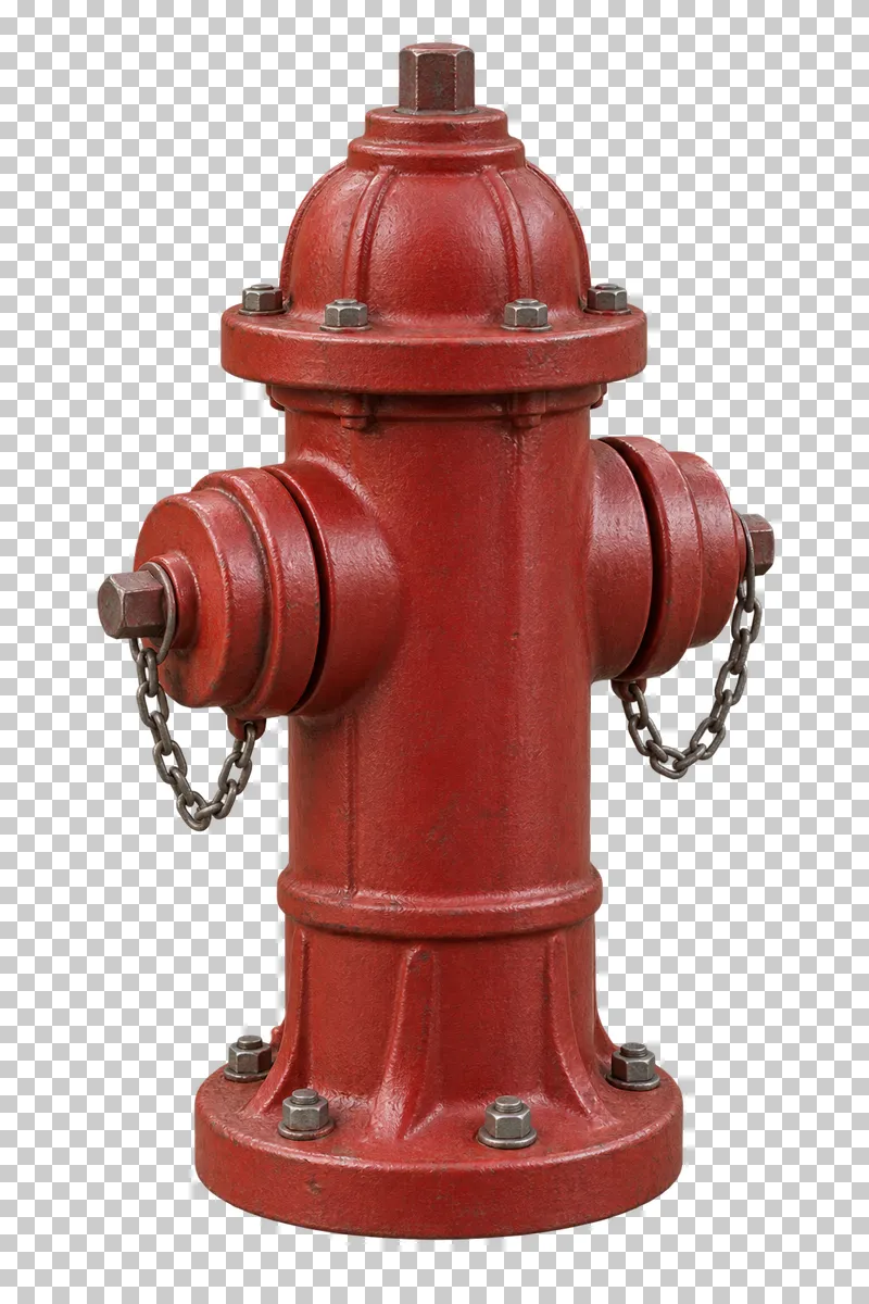 Fire hydrant shown from a slight angle as a photorealistic cutout.