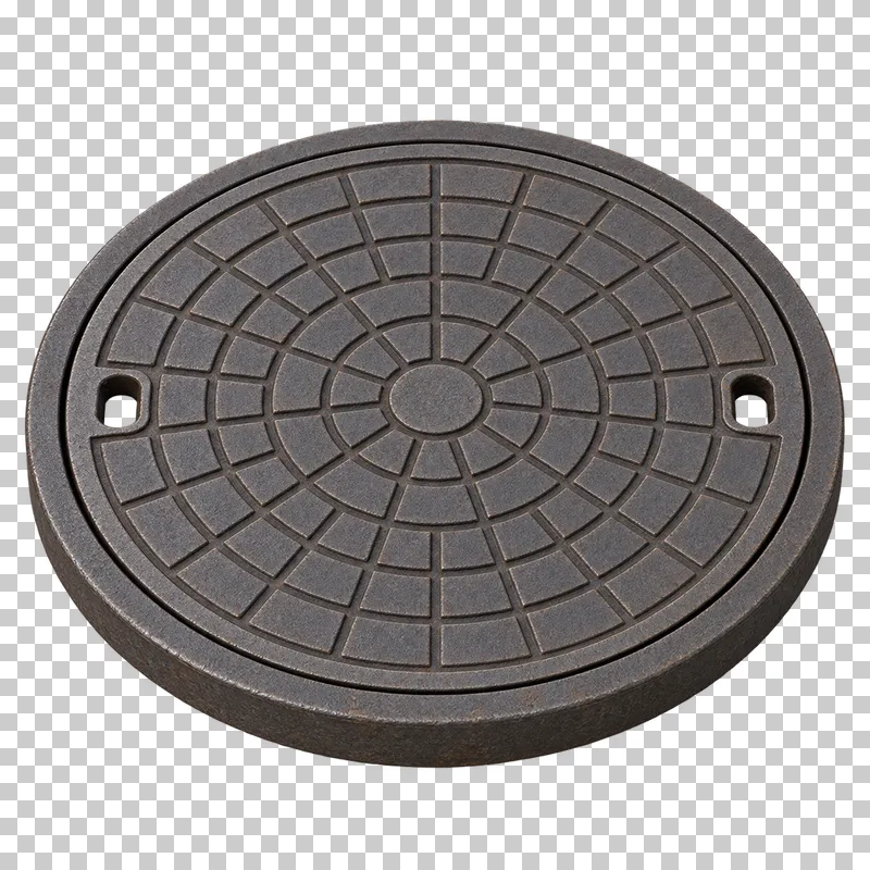 Manhole cover shown from a slight angle as a photorealistic cutout.