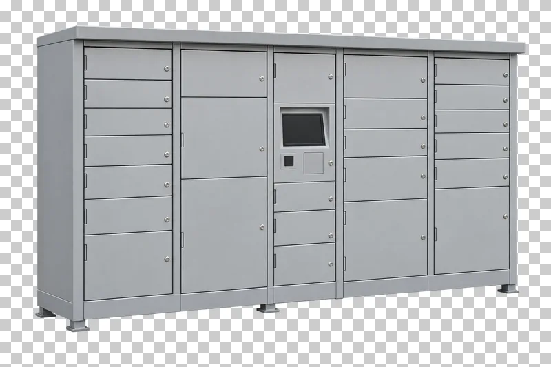 Unbranded parcel locker shown from a slight angle as a photorealistic cutout.