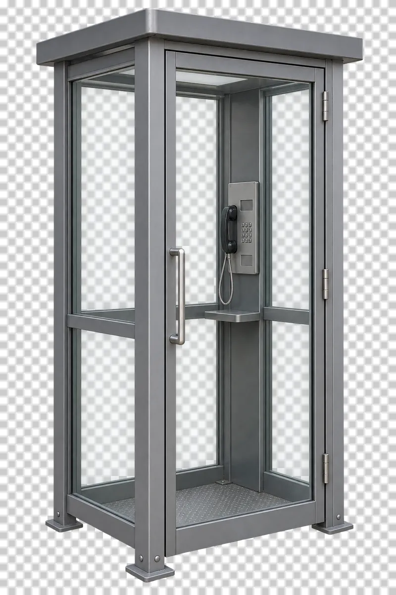Telephone booth shown from a slight angle as a photorealistic cutout.