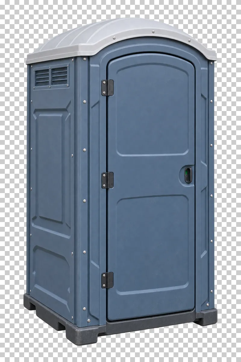 Closed portable toilet shown from a slight angle as a photorealistic cutout.