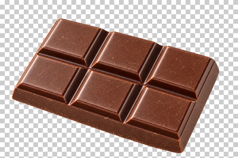 A small milk chocolate tablet with six rectangular segments and a satin brown surface.
