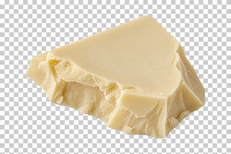 An irregular ivory white chocolate piece with rough broken edges and a creamy fine-grained interior.