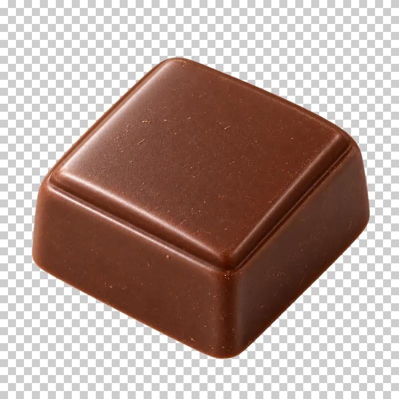 A square milk chocolate praline with rounded corners and a plain satin surface.