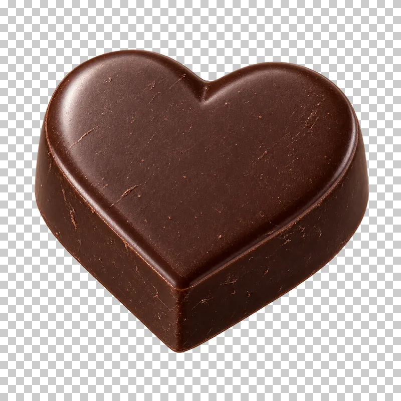 A thick dark chocolate heart with a plain surface and subtle mould marks.