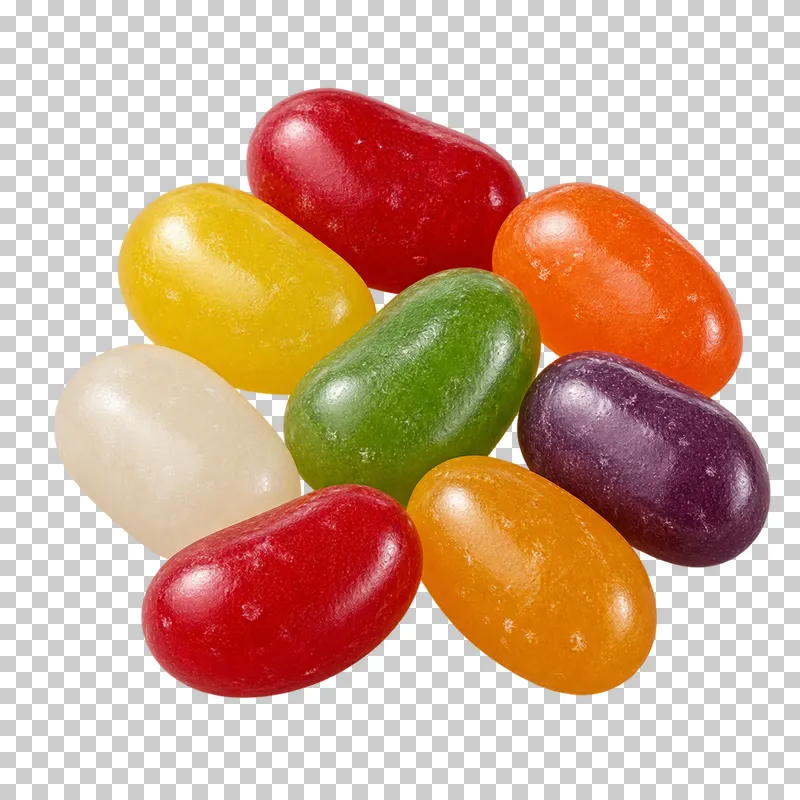 A small portion of jelly beans with colorful sugar shells and natural shape variations.