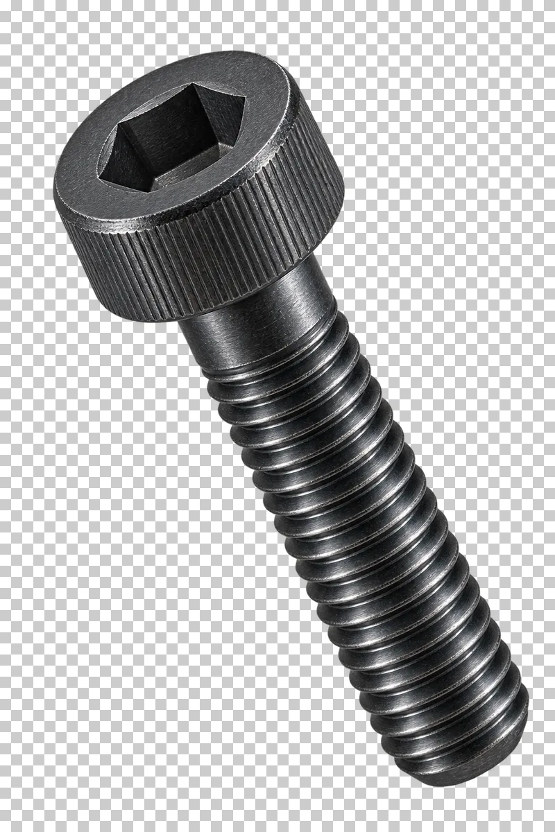 Black-oxide socket-head cap screw with a recessed hexagonal drive.
