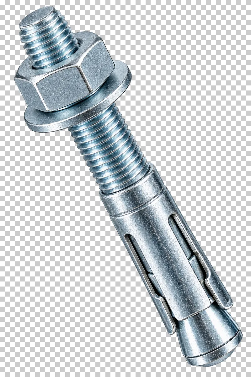 Zinc-plated sleeve expansion anchor with a bolt, nut and washer.