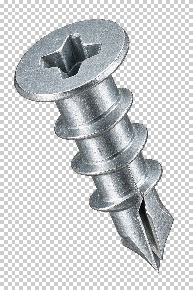 Cast zinc self-drilling drywall anchor with a broad coarse thread.