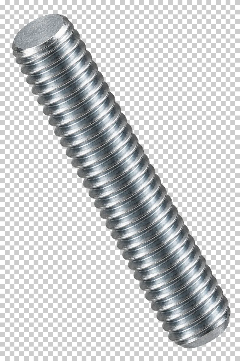 Short stainless steel threaded rod with chamfered ends.