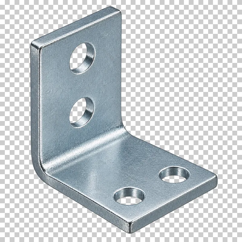 Zinc-plated right-angle mounting bracket with round screw holes.