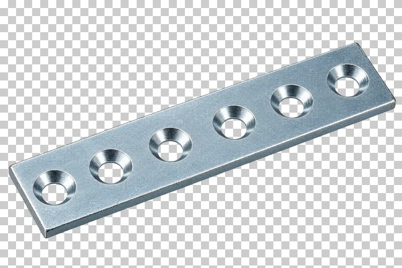 Zinc-plated flat mending plate with six round mounting holes.