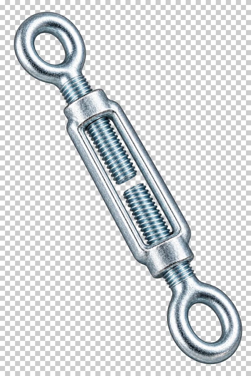 Zinc-plated eye-to-eye turnbuckle with an open frame and opposite-handed threaded shafts.