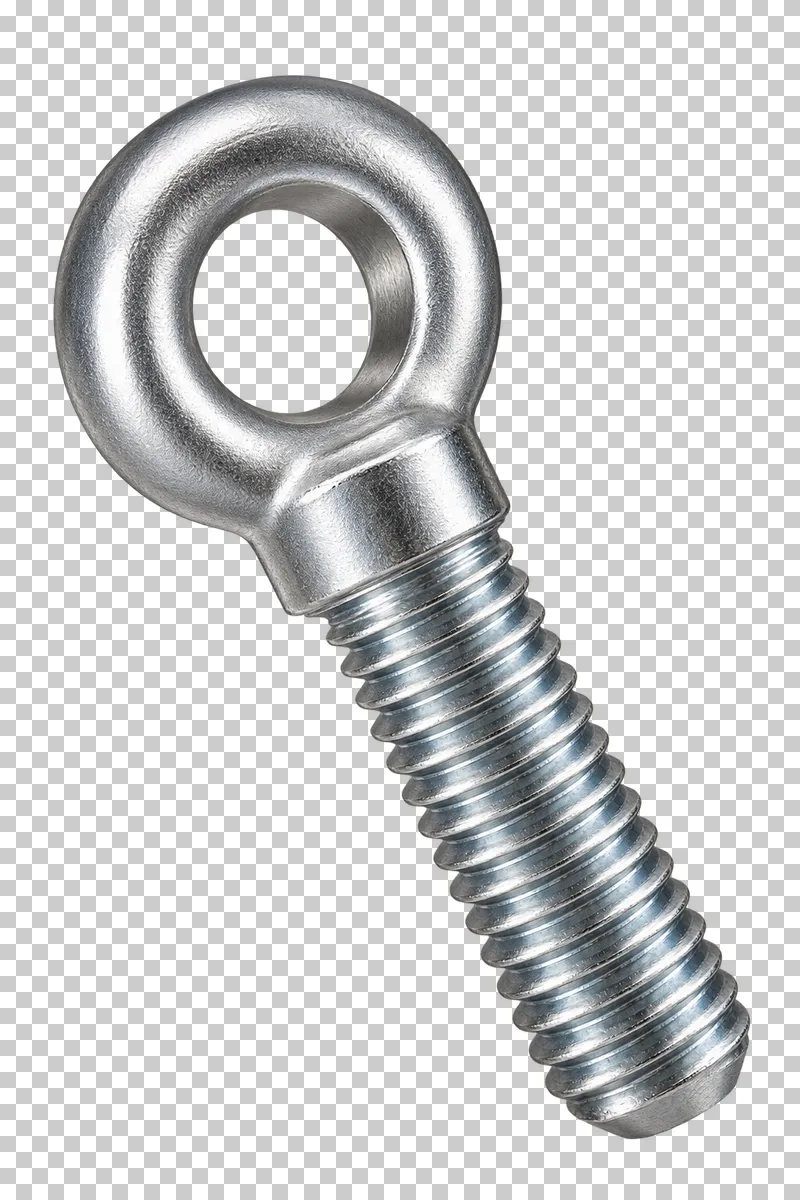 Stainless steel eye bolt with a closed loop and threaded shaft.