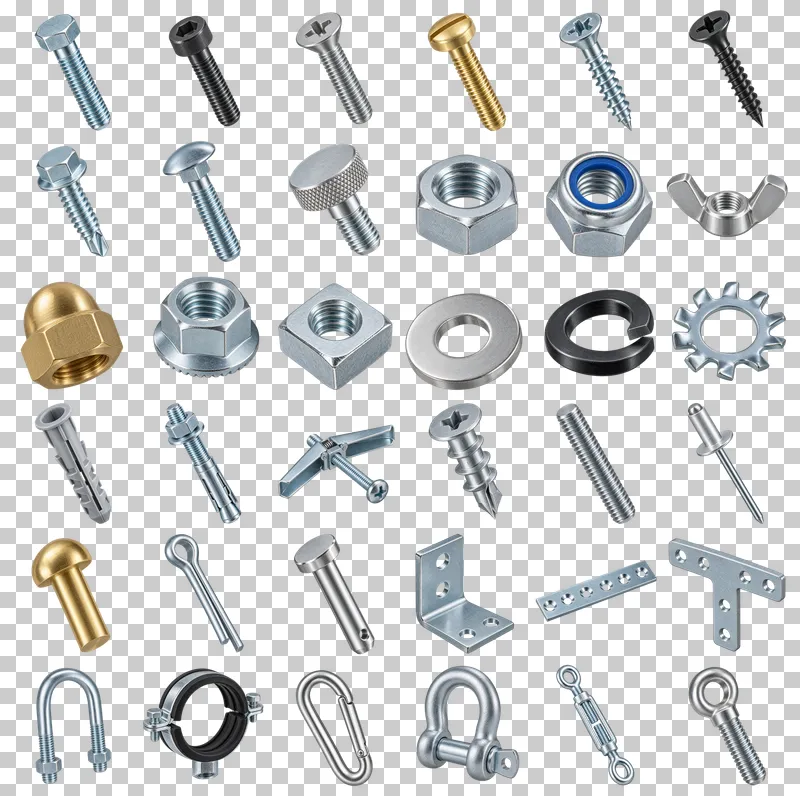 Fasteners and Hardware Photo PNG Collection: all 36 elements in one grid