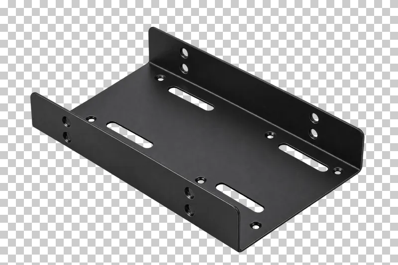 An empty black steel adapter for mounting a 2.5-inch drive in a 3.5-inch bay.
