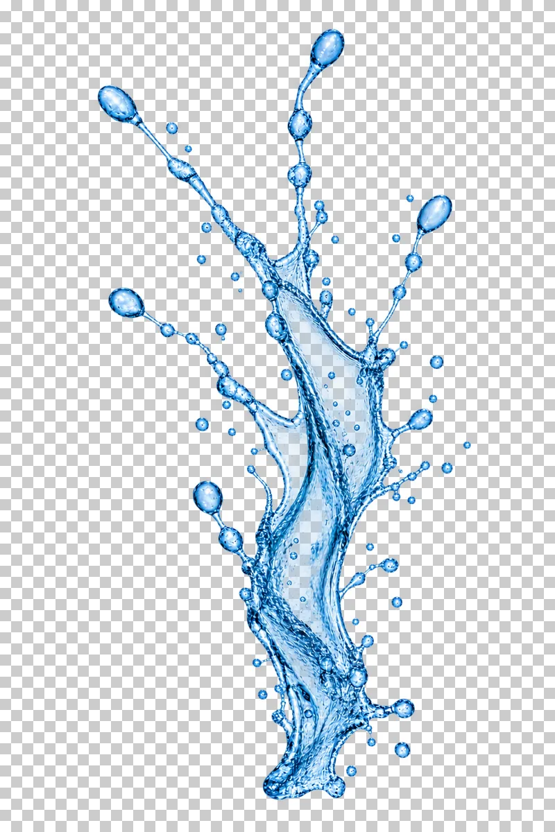 A narrow vertical water splash with suspended droplets along its sides.