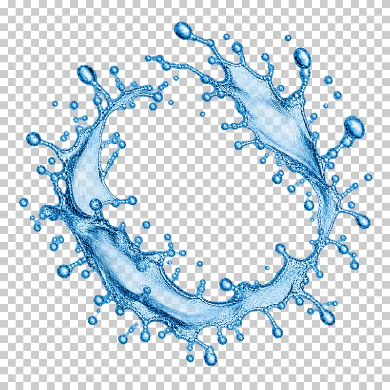 A broken water ring with a clear center and detached droplets.