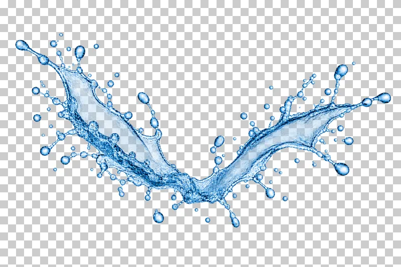 Two water jets diverging outward with suspended droplets.