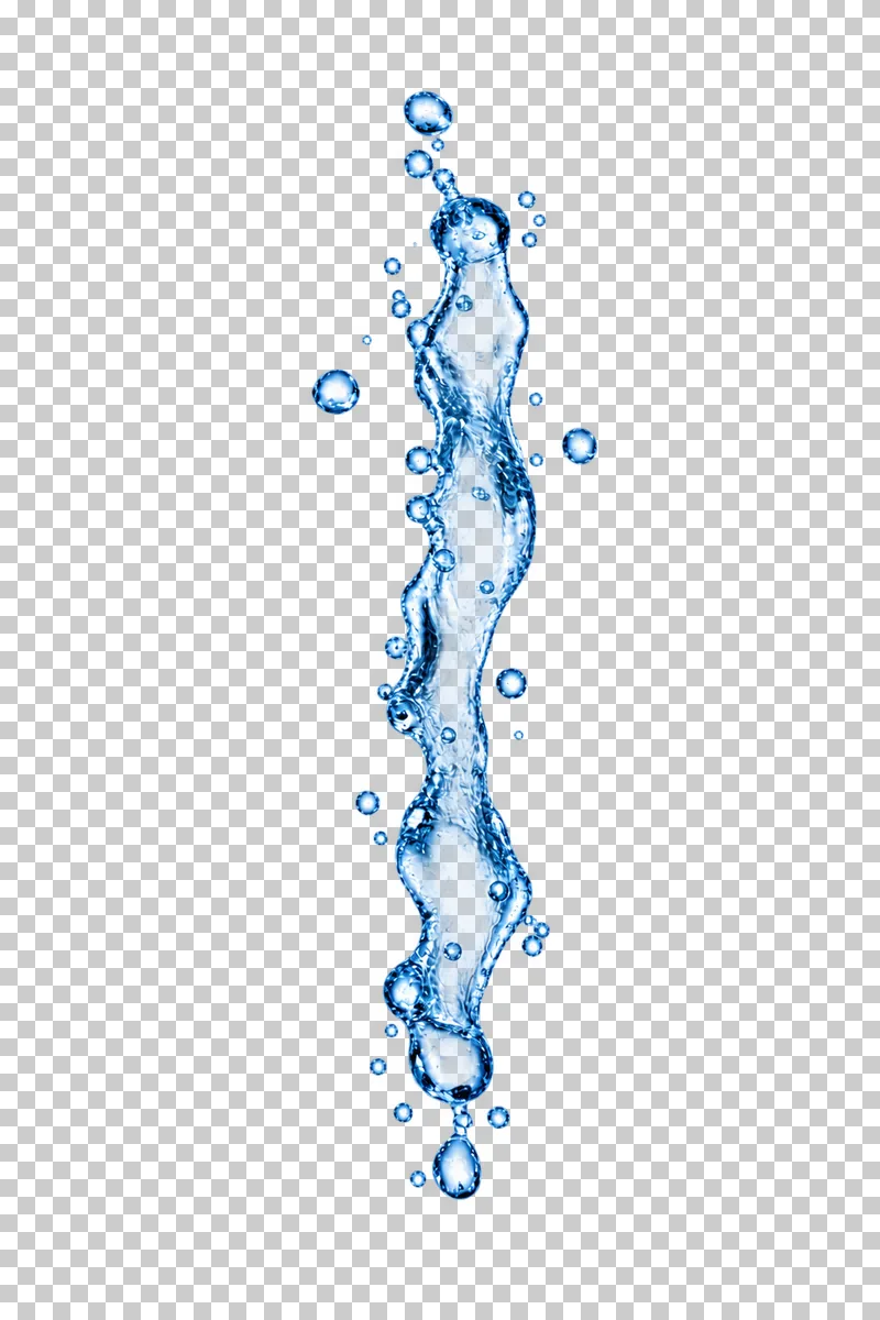 A short vertical water stream with irregular edges and detached droplets.