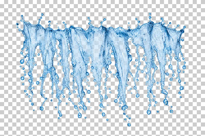 A falling water curtain formed by multiple uneven liquid strands.