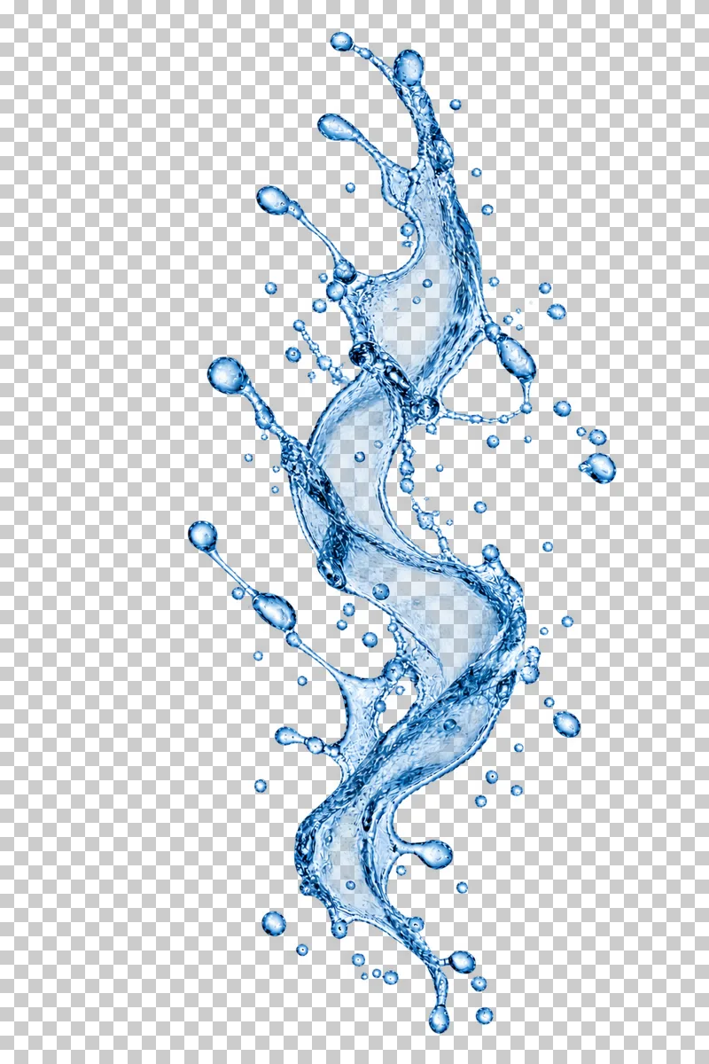 A twisted irregular water stream with small detached droplets.