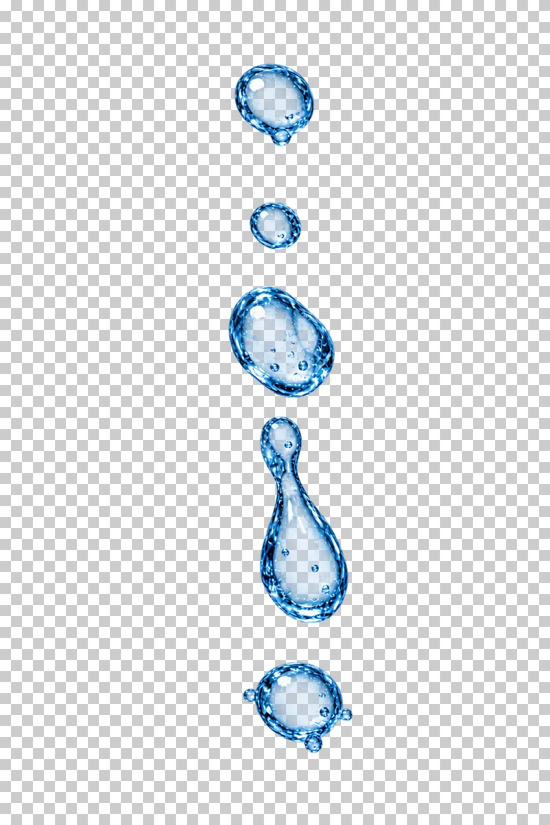 A short vertical chain of separate water droplets.