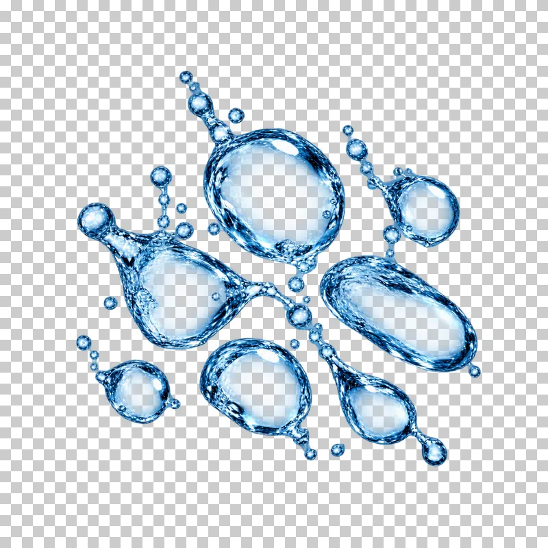 A compact cluster of larger rounded water droplets.