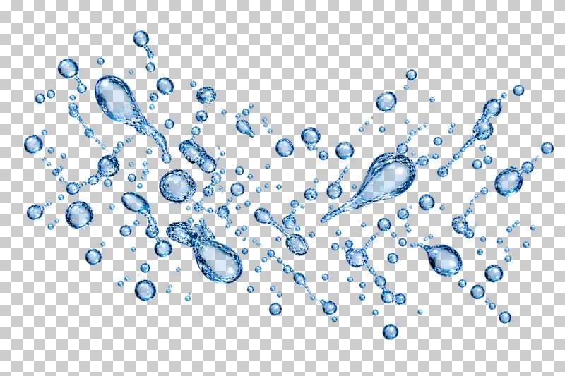 A mixed scatter of large and small suspended water droplets.