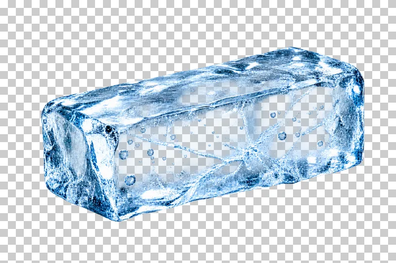 A rectangular ice block with irregular surfaces and internal fractures.