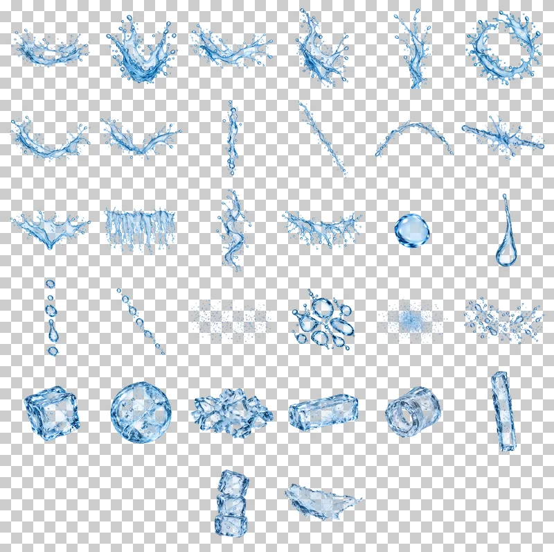 Water and Ice Effects Photo PNG Collection: all 32 elements in one grid
