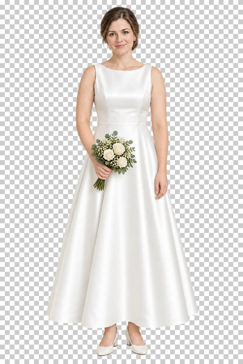 Bride simple satin, full-length photorealistic wedding people cutout.