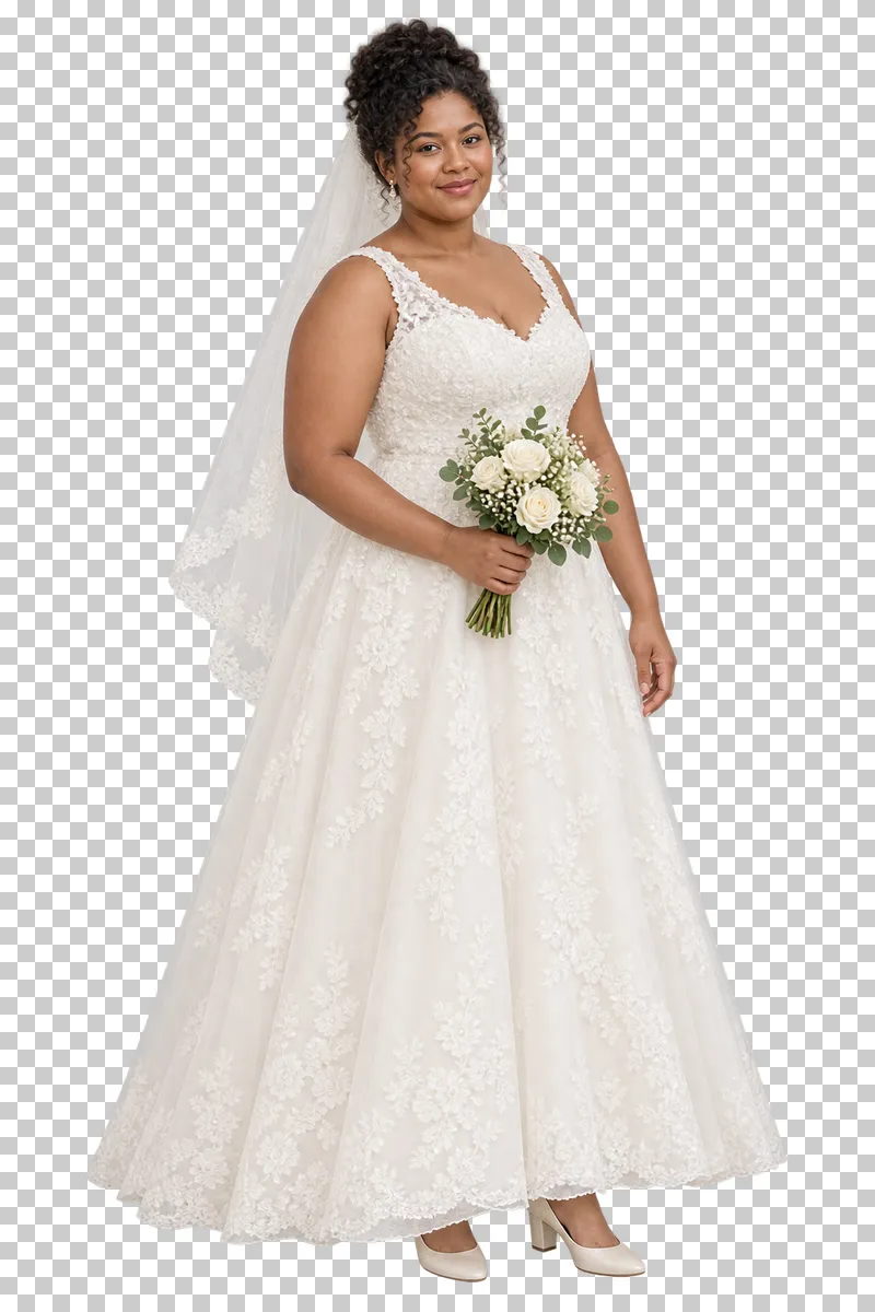 Bride lace, full-length photorealistic wedding people cutout.