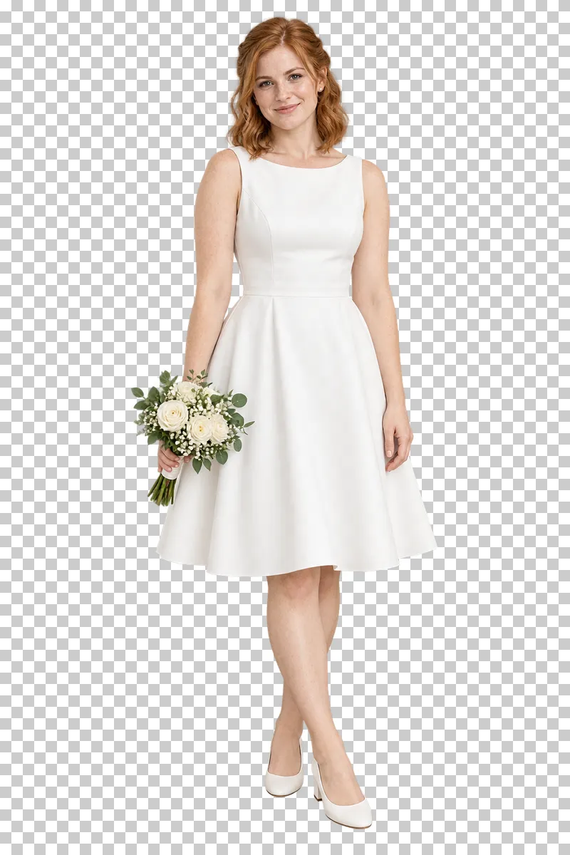 Bride short dress, full-length photorealistic wedding people cutout.
