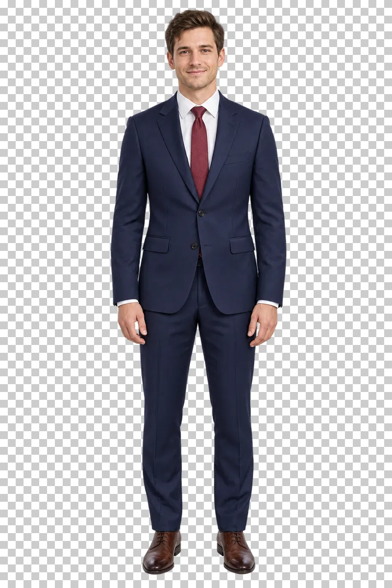 Groom navy suit, full-length photorealistic wedding people cutout.