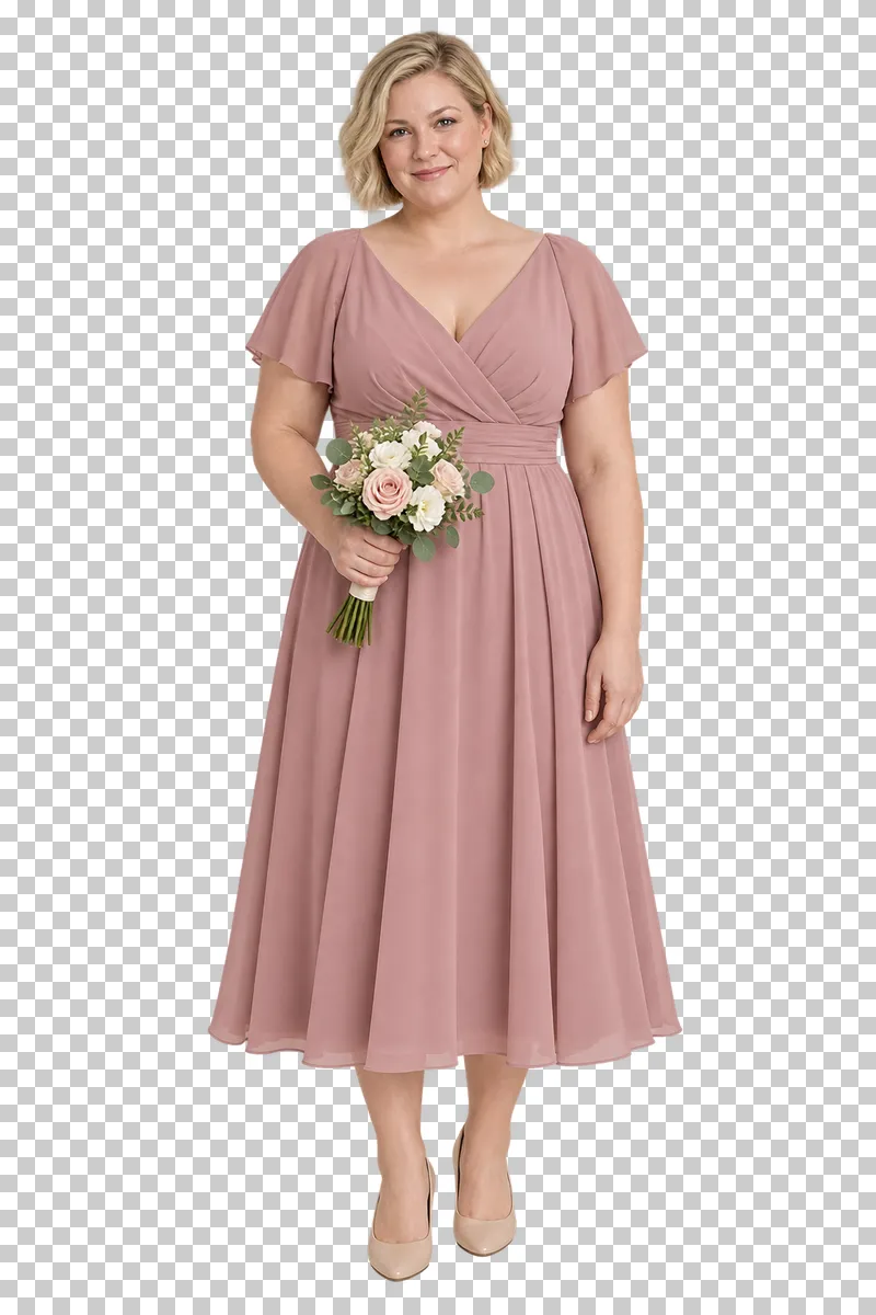 Bridesmaid dusty rose, full-length photorealistic wedding people cutout.