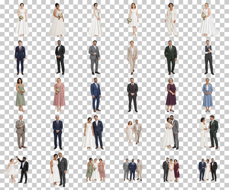 Wedding People Photo PNG Collection: all 30 elements in one grid