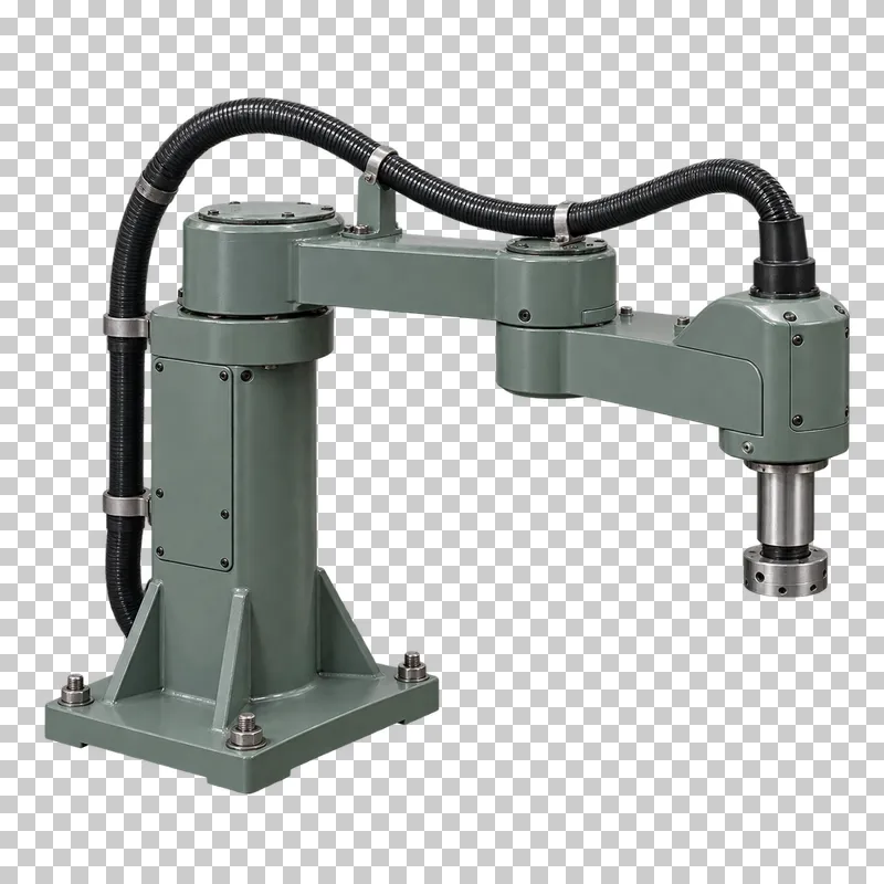 A complete scara robot with its integral base, photographed from a three-quarter view and isolated on a transparent background.