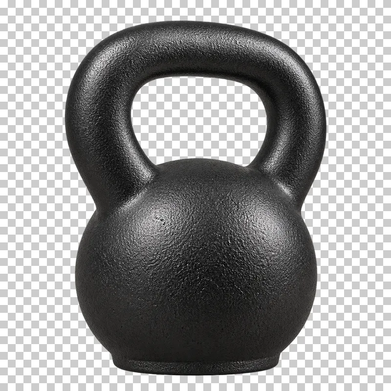 A graphite cast-iron kettlebell with a curved handle and textured rounded body.